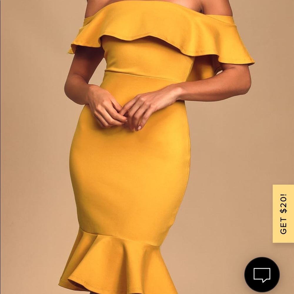 Lulus mustard mid length ruffle dress